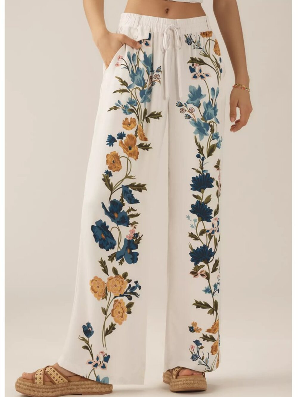 By Anthropologie Printed Pull-On Pants White Neutral Floral Print XL